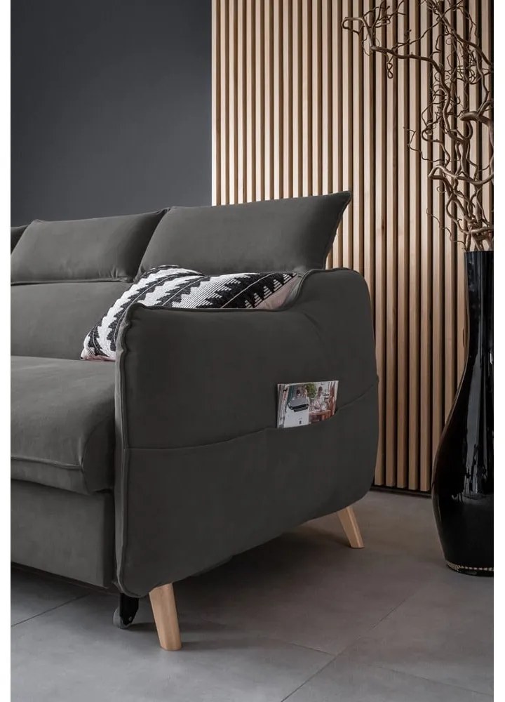 Sötétszürke bársony kinyitható sarokkanapé (bal oldali) Sweet Harmony – Miuform