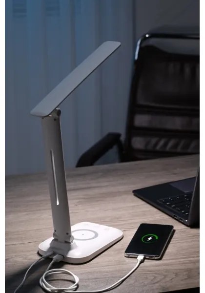 Immax 09107L - LUMI LED asztali lámpa, fényerőszabályozható, vezeték nélküli QI töltéssel, LED/7W/230V, fehér