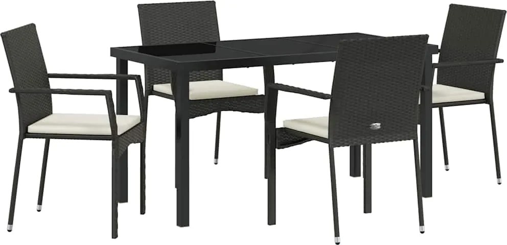 vidaXL Kert étkező szett párnával 5 pcs Fekete polirattan