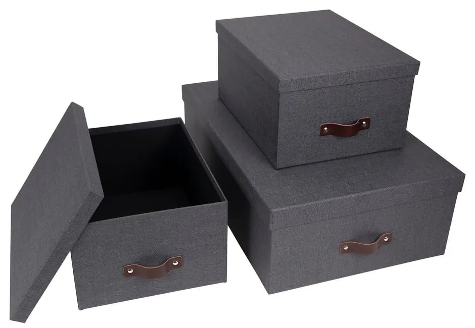 Inge 3 db-os fekete tárolódoboz szett - Bigso Box of Sweden