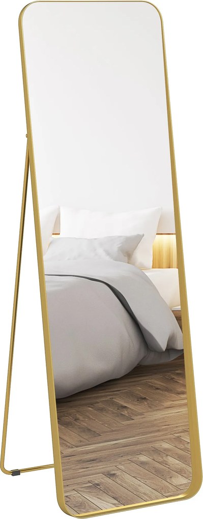 HOMCOM Teljes Testsík Tükör 160 x 50 cm Fokozatos Álló Tükör Fém Kerettel és Törésbiztos Üveggel, Padlótükör Állónak, Dőlésen, Nappaliba, Hálószobába,