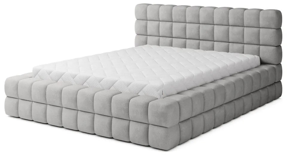 Szürke kárpitozott ágyneműtartós franciaágy ágyráccsal 160x200 cm Dizzle – ELTAP