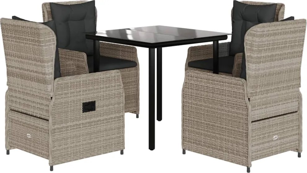 vidaXL 5részes világosszürke polyrattan kerti étkezőgarnitúra párnával