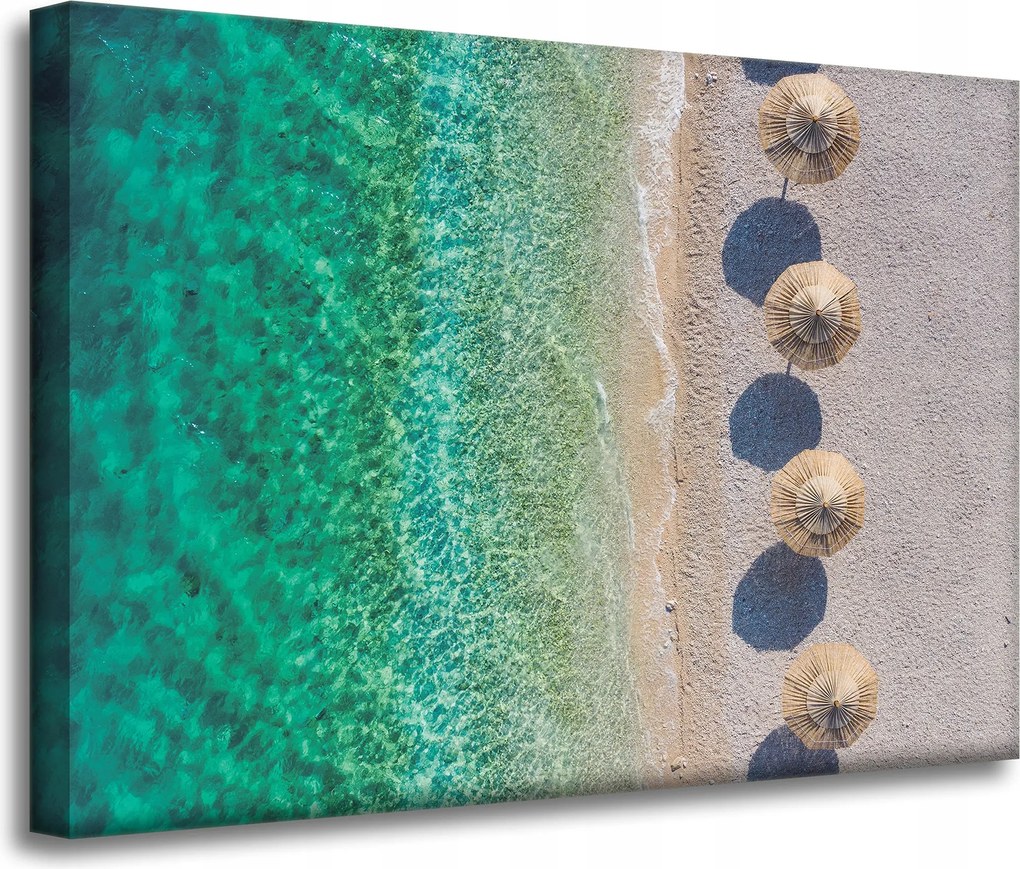 Vászonkép Tengerpart Hullámok Nyugalom Szalma esernyők 70x50 cm