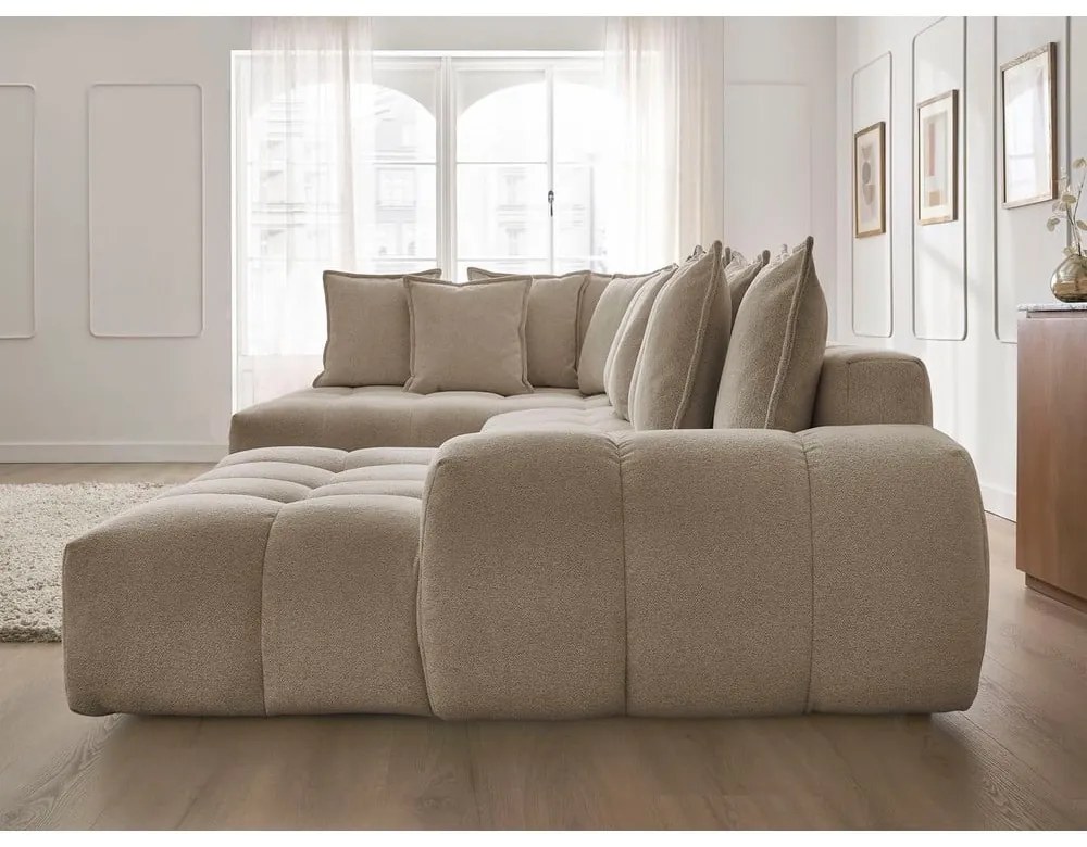 Szürkésbarna zsenília kinyitható-tárolóhelyes sarokkanapé (bal oldali-U alakú) Everest – Bobochic Paris