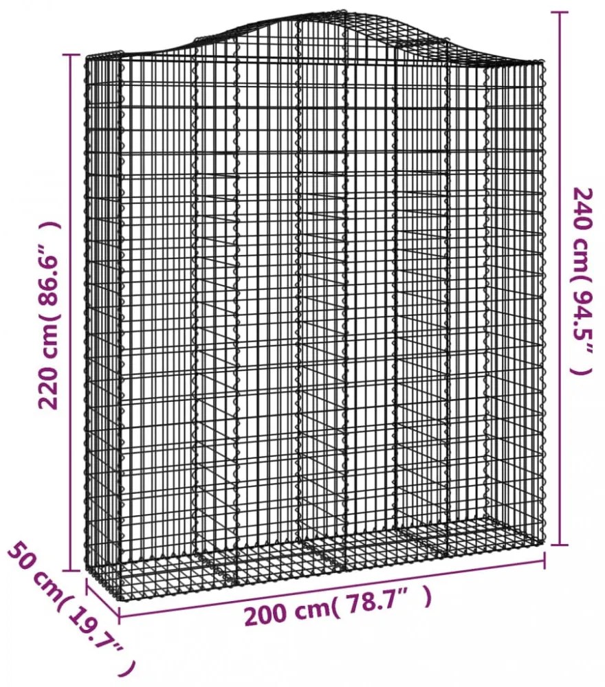 2 db íves horganyzott vas gabion kosár 200x50x220/240 cm