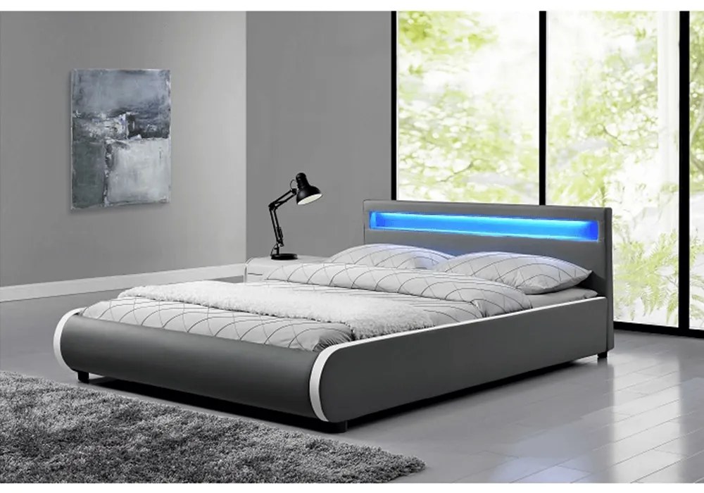 Franciaágy RGB LED világítással, szürke, 160x200, DULCEA