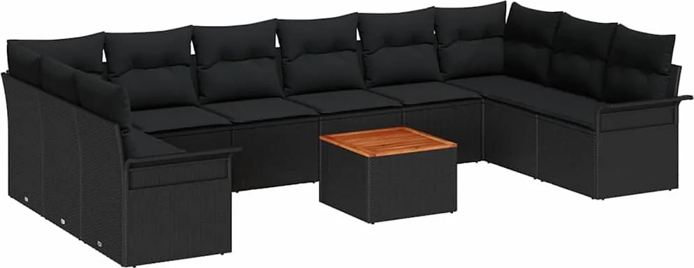 vidaXL Kerti Kanapé Szett párnával 11 pcs Fekete polirattan