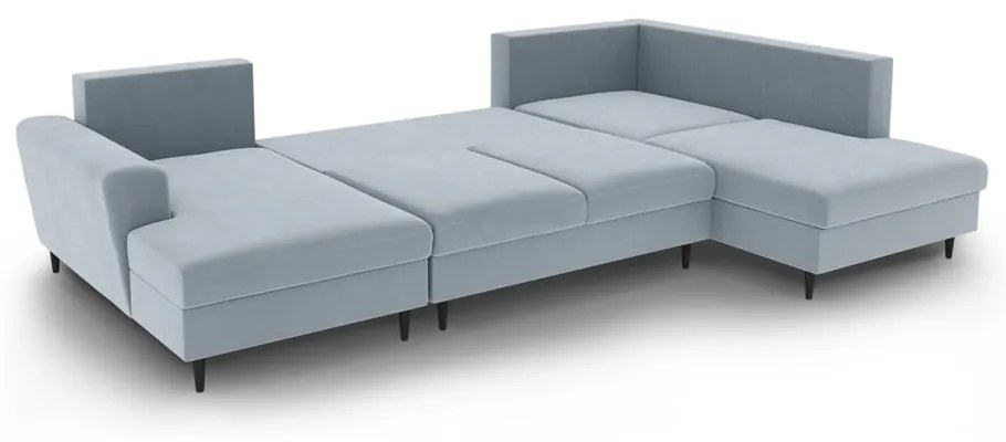 Világoskék bársony kinyitható tárolóhelyes sarokkanapé (jobb oldali-U alakú) Kyoto – Cosmopolitan Design