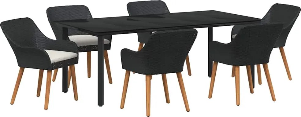 vidaXL Kert étkező szett párnával 7 pcs Fekete polirattan