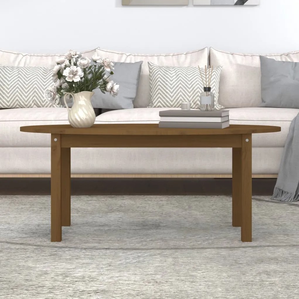Mézbarna tömör fenyőfa dohányzóasztal 110 x 55 x 45 cm