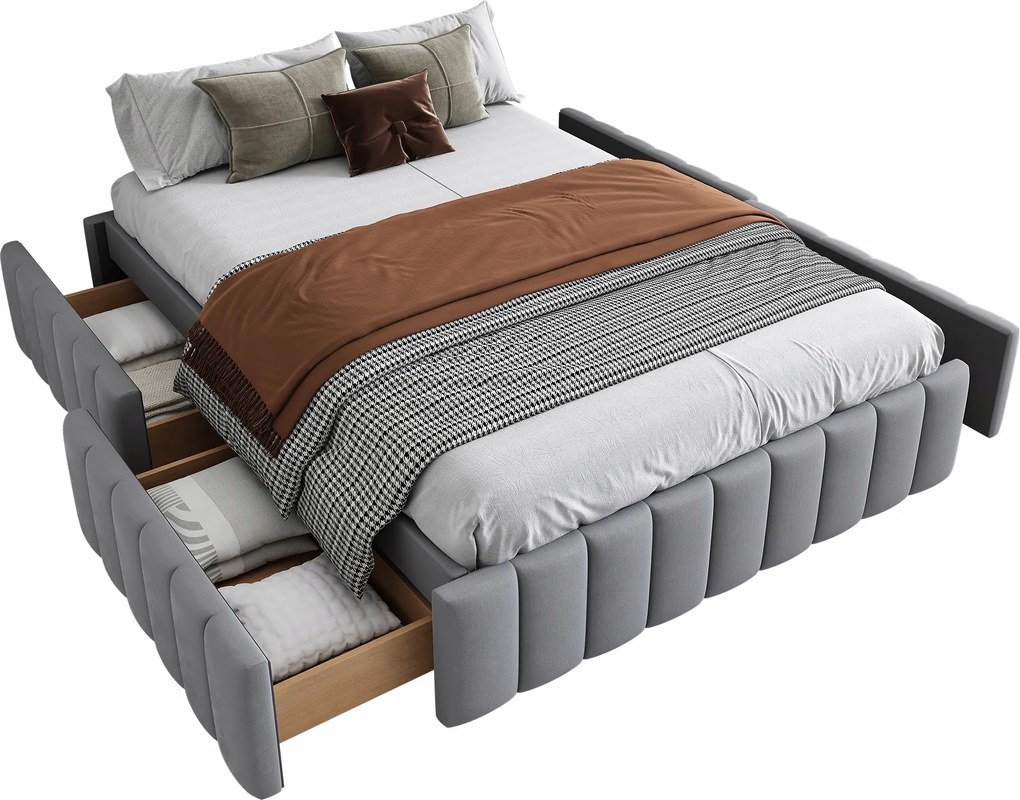 Kárpitozott ágy 140 x 200 cm méretben, franciaágy szürke