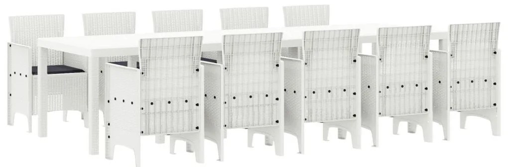 11 részes kerti étkező szett párnákkal Fehér Polirattan, kerti asztal Fehér 150x100x73 cm Polirattan, kerti szék párnákkal 2 db Fehér Polirattan, kerti szék párnákkal 4 db Fehér Polirattan