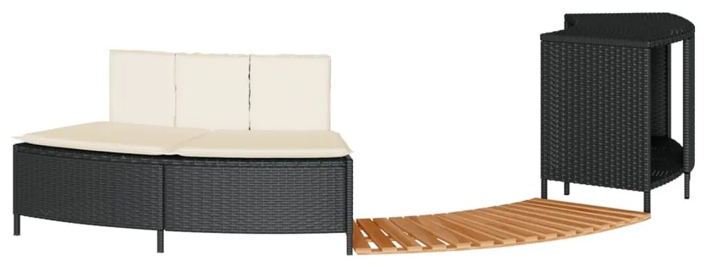 fekete polyrattan és tömör akácfa jakuzzi-keret