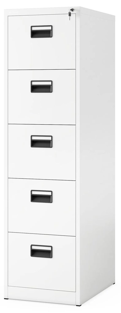 Fém irattartó szekrény, 5 fiókos SARA V5, 460 x 1630 x 620 mm, fehér