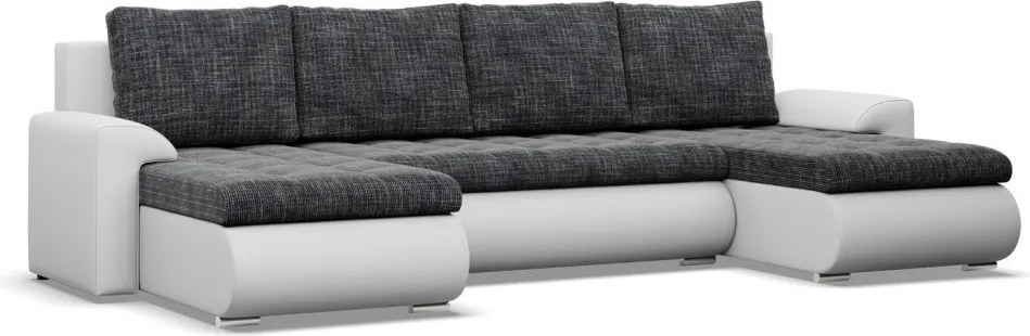 Tokio U alakú sarokkanapé, 3 ágyneműtartóval, fonott + műbőr, univerzális oldal, sötétszürke - fehér