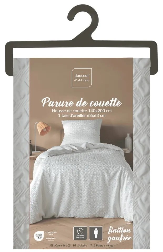 Fehér egyszemélyes mikroszálas ágyneműhuzat 140x200 cm Litea – douceur d'intérieur