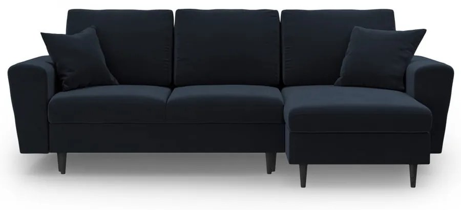 Sötétkék bársony kinyitható tárolóhelyes sarokkanapé Kyoto – Cosmopolitan Design
