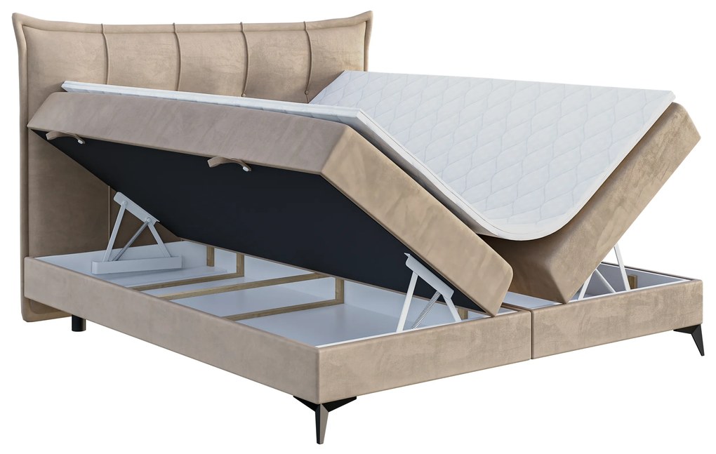 Franciaágy Boxspring 140 cm Foxtrot (világosbézs) (matraccal és tárolóhellyel). 1043366