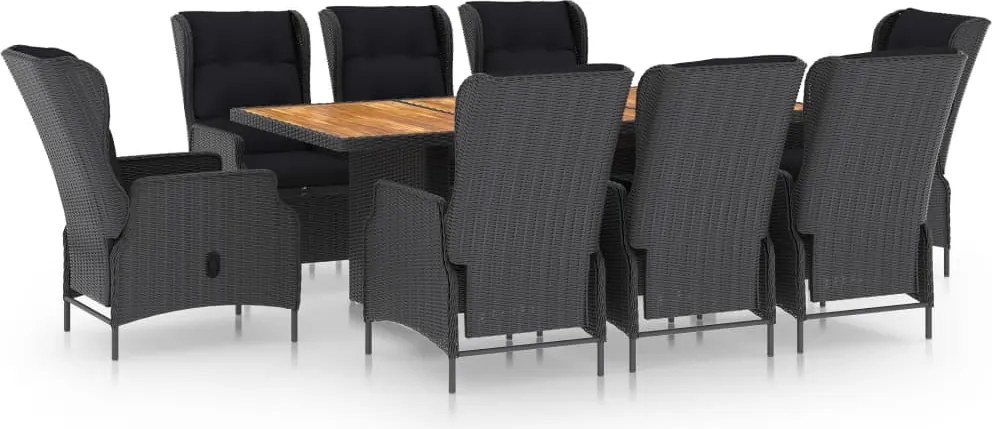 vidaXL 9 részes sötétszürke polyrattan kültéri étkezőszett párnákkal