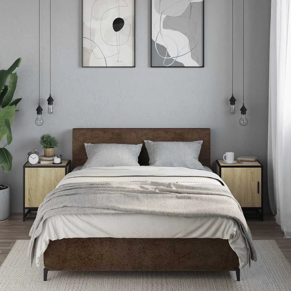 Éjjeliszekrények 2 db Sonoma tölgy 40x31x50 cm Gépi fa és fém