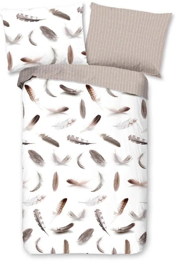 Fehér-bézs egyszemélyes flanel ágyneműhuzat 140x200 cm – Good Morning