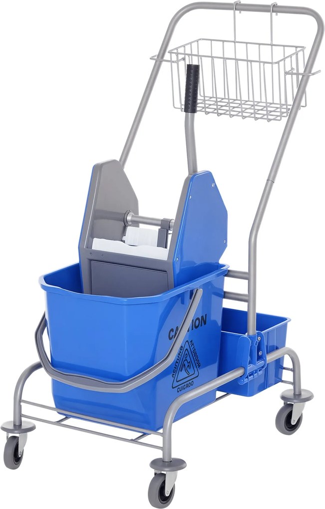 HOMCOM Takarítókocsi Mop Szorítóval, 25 Literes Vödör Mop Szorítóval, Függesztő a Mophoz, Háztartási Kocsi 4 Kerekével Kék | Aosom