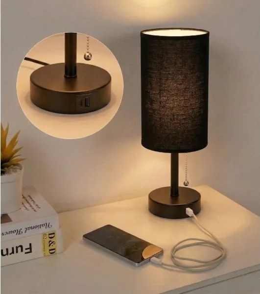 Brilagi - Asztali lámpa USB-porttal TABLON 1xE27/25W/230V fekete