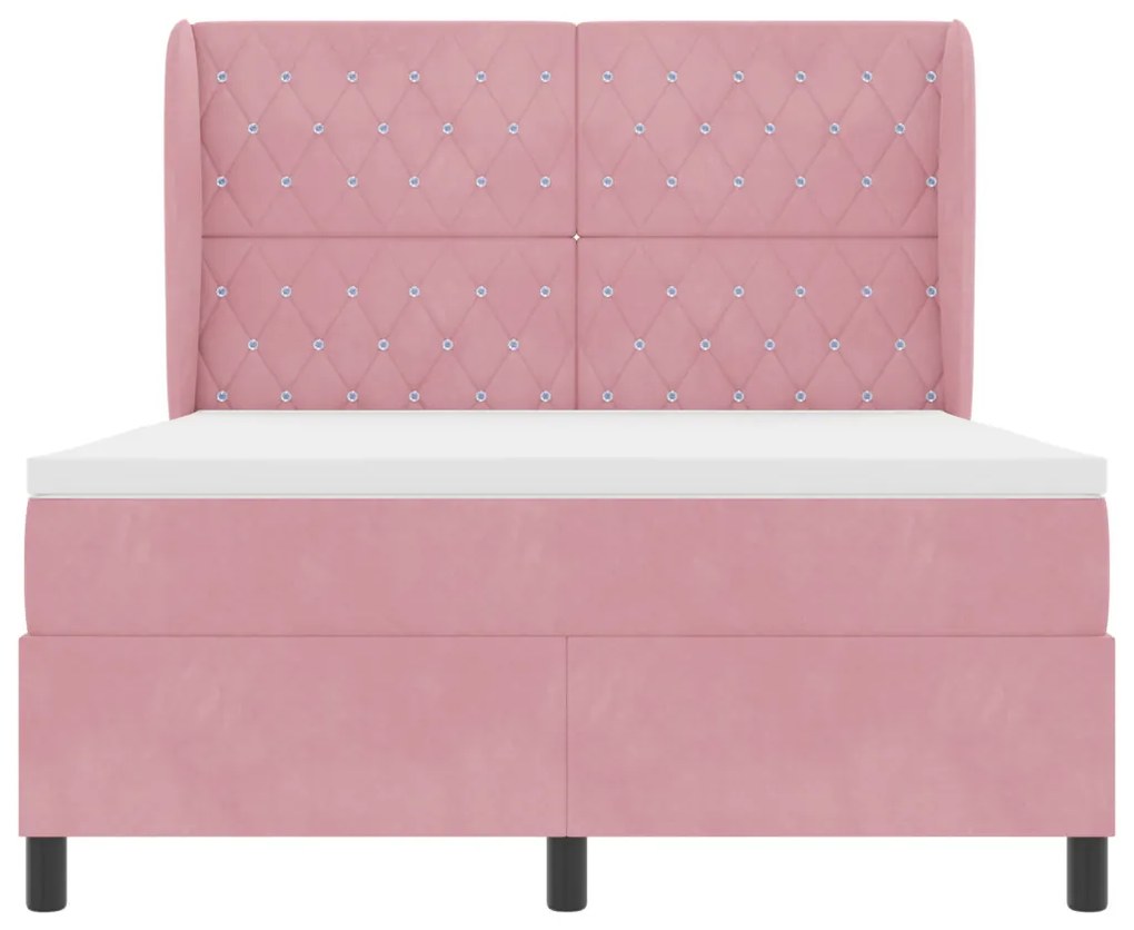 Boxspring Ágy Matrac Szett Rózsaszín 160x200 cm Bársony