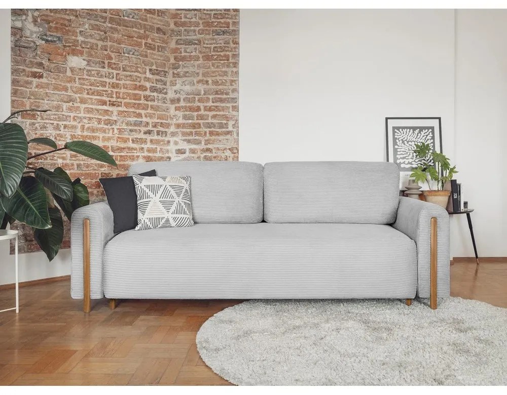 Világosszürke kordbársony kinyitható-tárolóhelyes kanapé 244 cm Arcadova – ELTAP