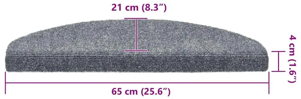 30 db öntapadós lépcsőszőnyeg, 65 x 21 x 4 cm, világosszürke, nagy félkör alakú