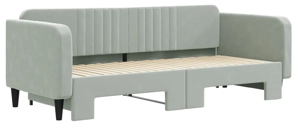 világosszürke kihúzható bársony heverő 90 x 200 cm