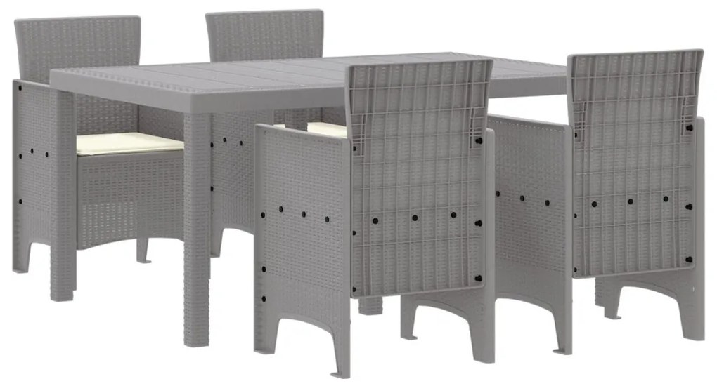 5 Részes Kerti Étkezőszett Párnákkal Világosszürke Poly Rattan