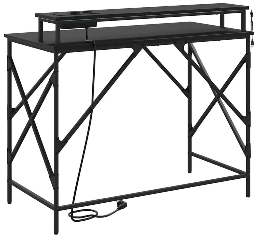 Asztal LED -es lámpákkal Musta tammi 100 x 50 x 86.5 cm Faanyag