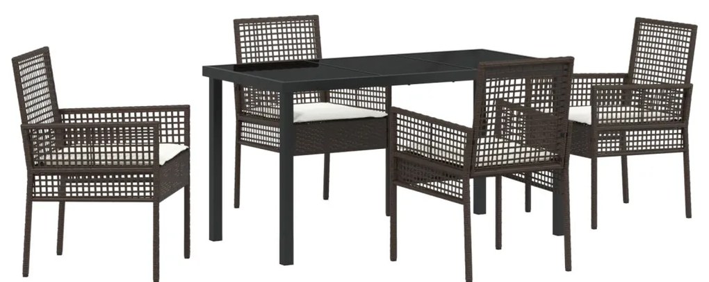 5 Darabos Kerti Étkezőszett Párnákkal Barna Polyrattan
