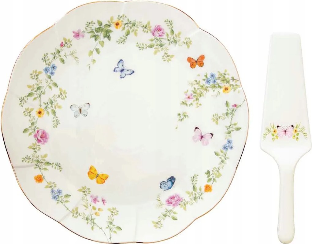 Tálalótál Sütemény , Tányér, 32cm, Tavasz, Pillangók, Pasztellvirágok
