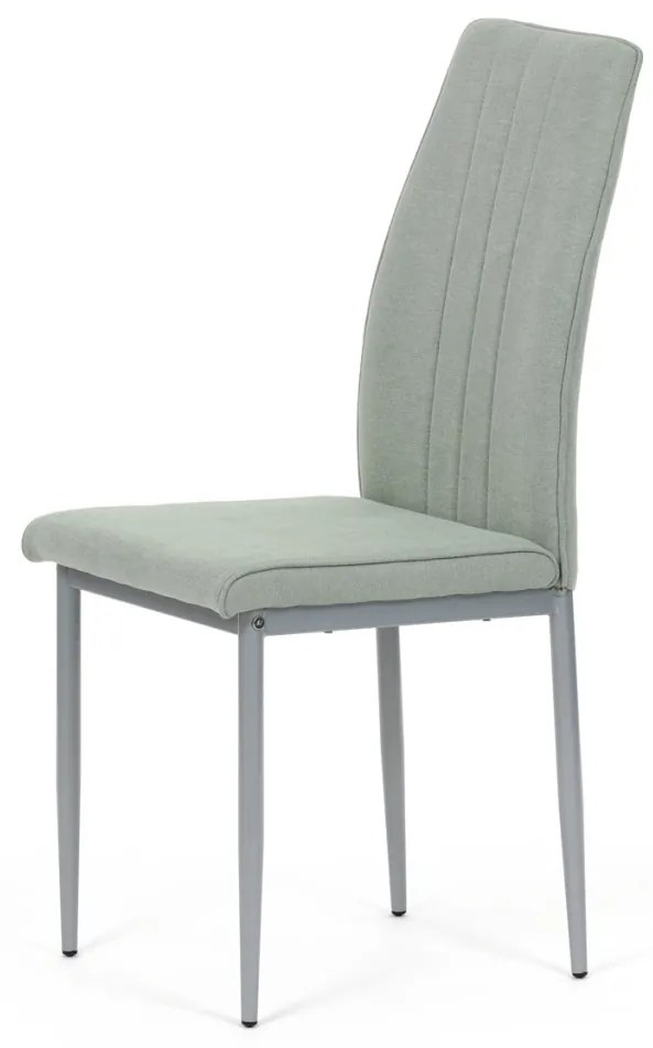 Scaun de sufragerie, tapițerie din material verde, picioare din metal gri