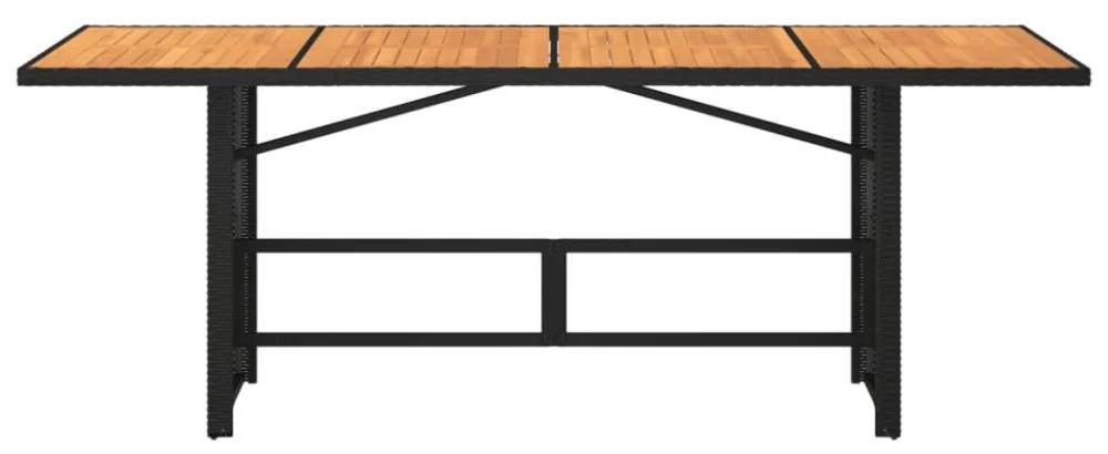 fekete polyrattan akácfa lapos kerti asztal 190 x 80 x 74 cm