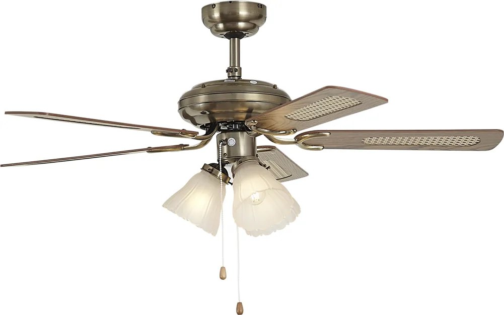 Mennyezeti ventilátor sárgaréz fa mintázattal és rattannal 105 cm húzókapcsolóval - Mistral Lia