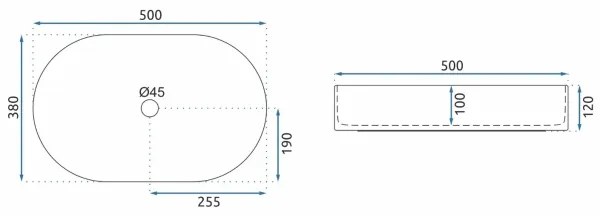 REA-U6563 - NADIA 38x50 cm ráültethető mosdó, kerámia, fényes fehér