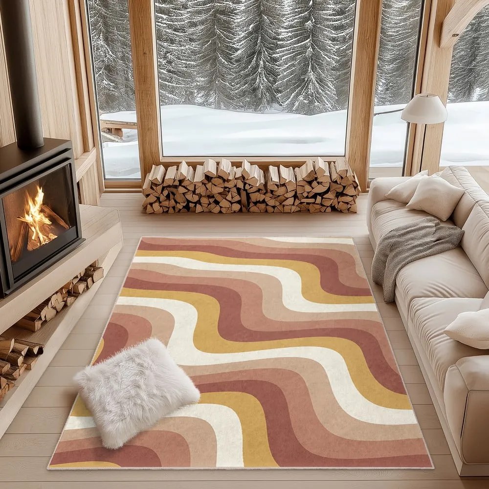 Okkersárga-törtrózsaszín mosható szőnyeg 80x150 cm Creamy Strawberry Swirl – Mila Home