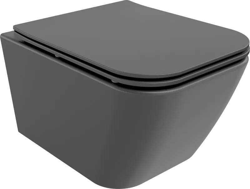 Mexen Madox Rimless WC csésze lecsapódásmentes vékony deszkával, duroplaszt, sötétszürke matt - 30154061