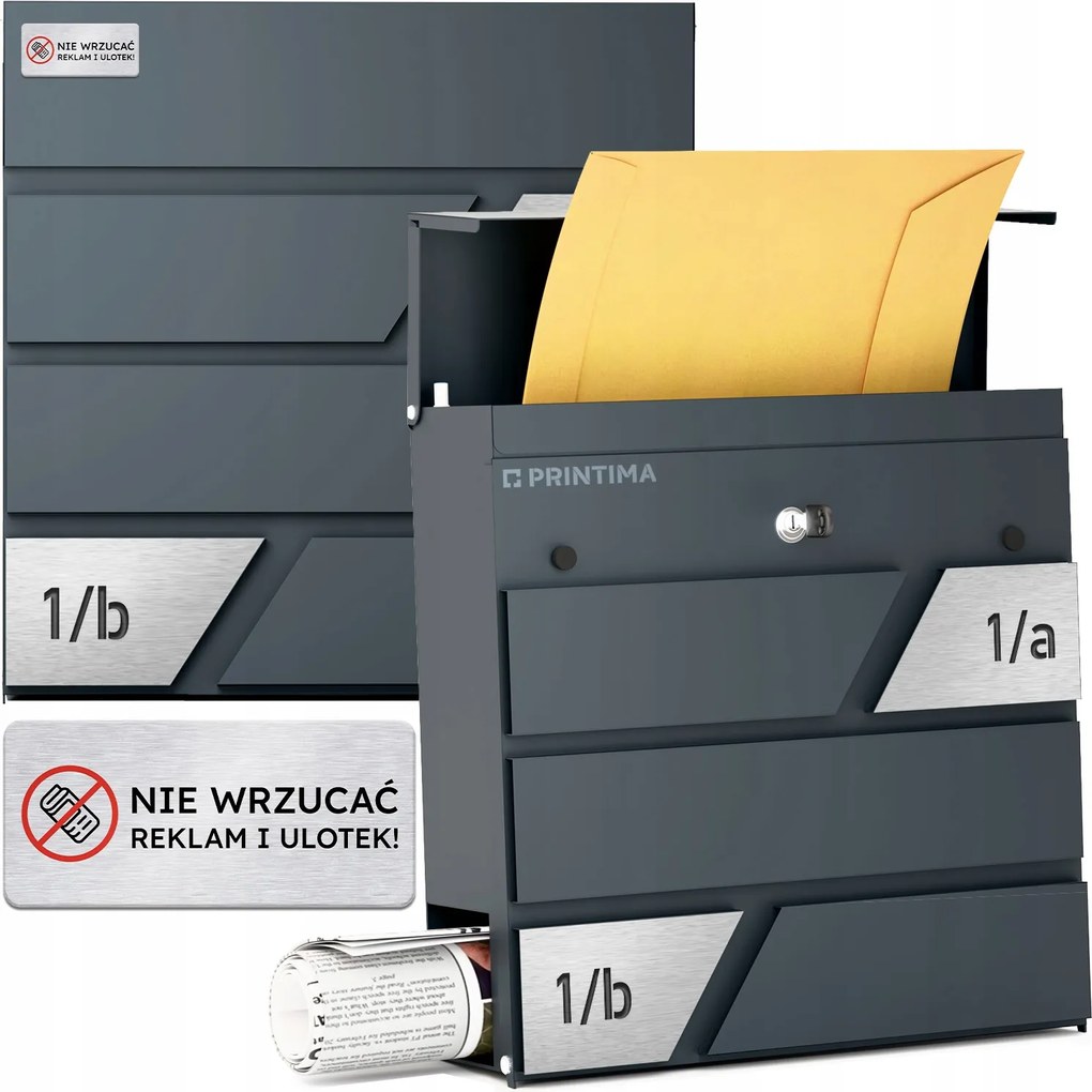 Nagy Levéltartó Doboz Házszámmal Antracit Barázdált Házszám