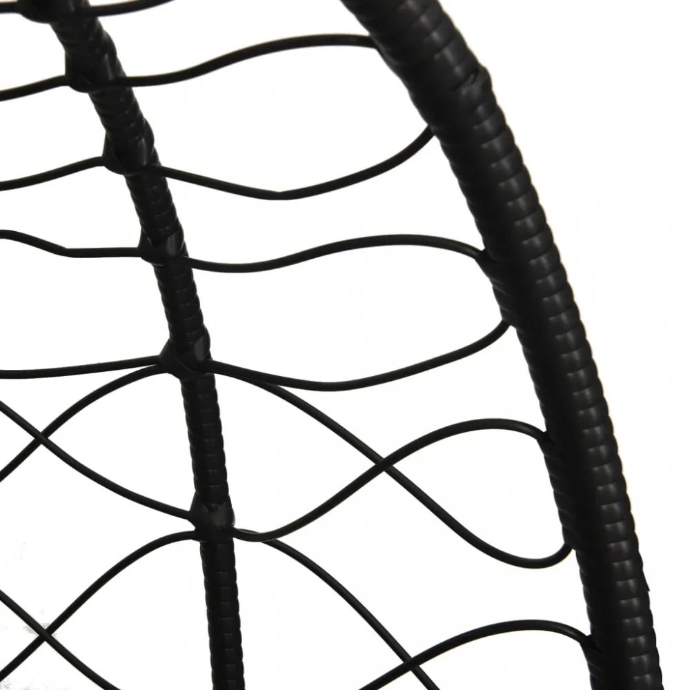antracitszürke polyrattan és acél függő kagylószék párnával