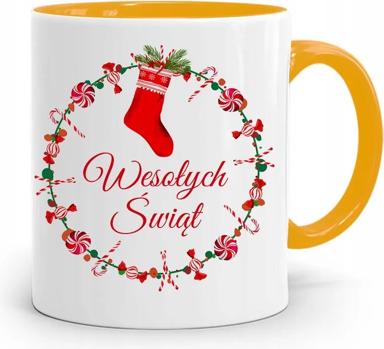 Sárga Karácsonyi Bögre Mikulásra, fényképes nyomtatással