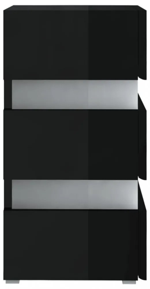 magasfényű fekete szerelt fa LED-es éjjeliszekrény 45x35x67 cm