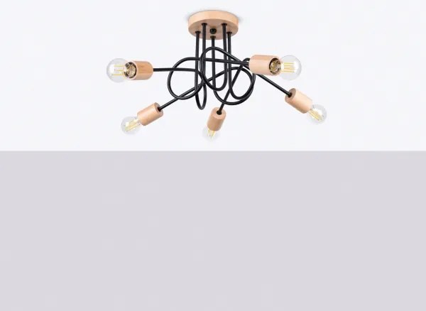 Sollux SL.1478 - Felületre szerelhető csillár EMBER 5xE27/15W/230V fekete/bézs/bükkfa