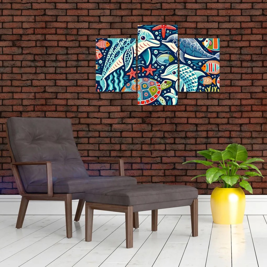 Kép – Rajzolt vízi állatok (90x60 cm)
