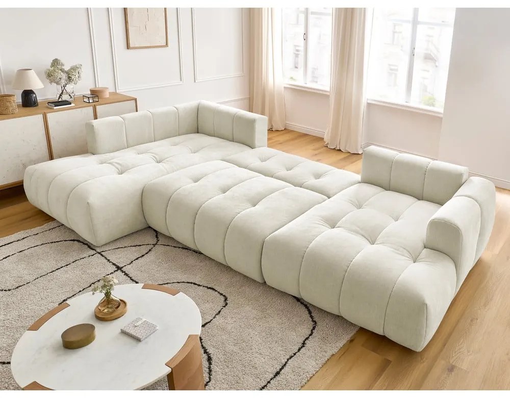 Bézs kinyitható-tárolóhelyes sarokkanapé (bal oldali-U alakú) Fuji – Bobochic Paris