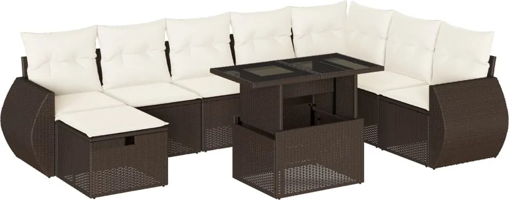 vidaXL 9 részes barna polyrattan kerti ülőgarnitúra párnákkal